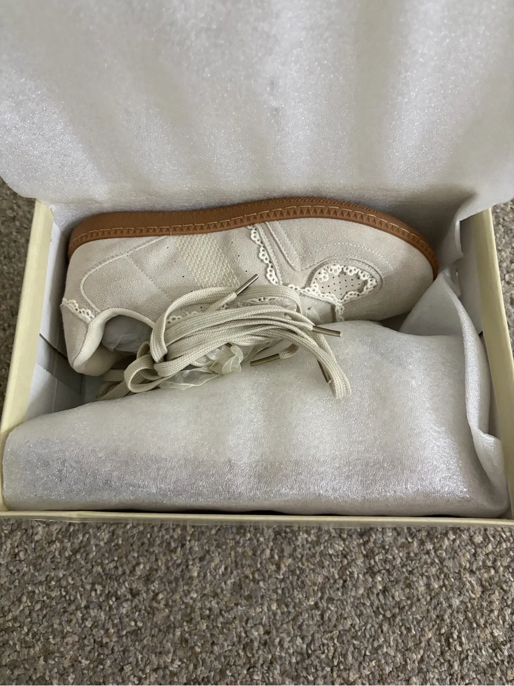 Women’s Cream Lace-Up Canvas Sneakers with Decorative Trim